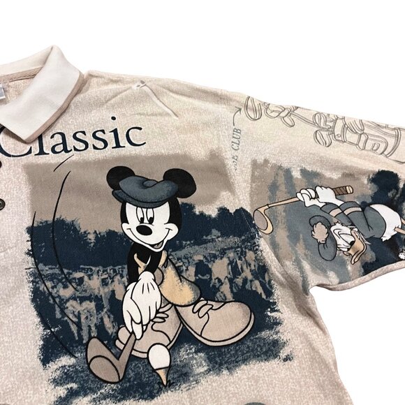 Vintage Disney Store Mickey Mouse Golf Polo Shirt All Over Print Mens XL AOP - Picture 4 of 4